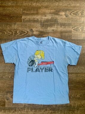 Peanuts Light Blue 'PLAYER' Graphic Tee Schroeder Playing the Piano